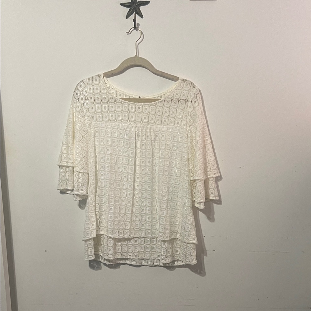 Valerie Stevens Women's Medium Cream / Off White Boho-Chic Layered Lace Blouse